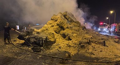 Adana'da park halindeki saman yüklü tır yandı