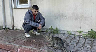Kedinin işçinin öğle yemeğini alıp kaçması kamerada