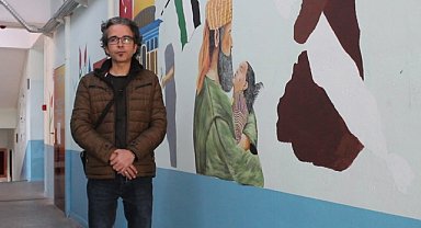 Okul duvarı Filistin'e destek için resimlerle süslendi