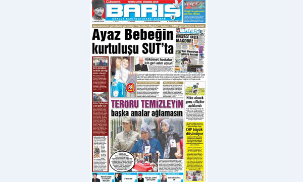 Ç. BARIŞ GAZETESİ 28.06.2016 TARİHLİ 1. SAYFA