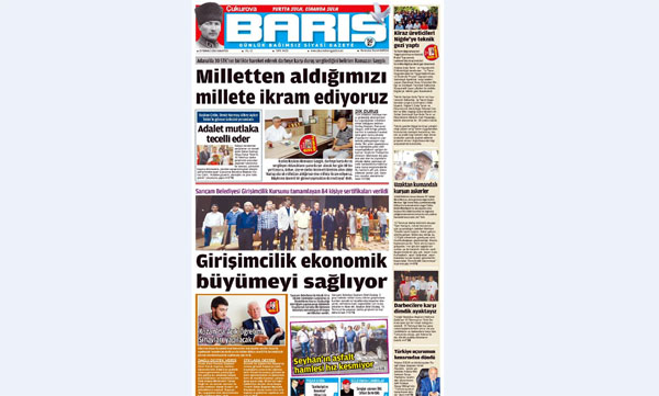 ÇUKUROVA BARIŞ GAZETESİ 23.07.2016 TARİHLİ 1. SAYFA