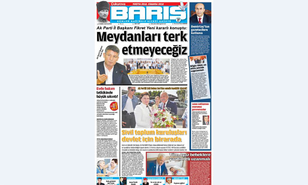 ÇUKUROVA BARIŞ GAZETESİ 25.07.2016 TARİHLİ 1. SAYFA