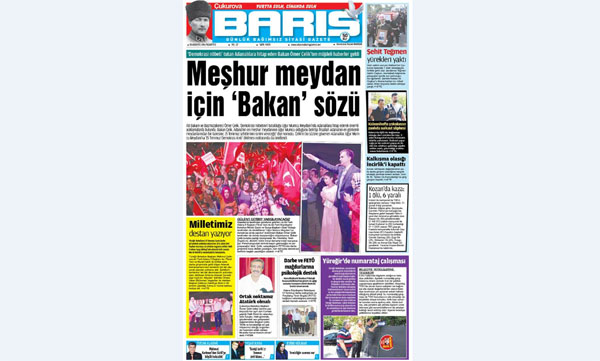 ÇUKUROVA BARIŞ GAZETESİ 01.08.2016 TARİHLİ 1. SAYFA