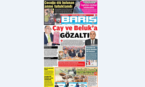 ÇUKUROVA BARIŞ GAZETESİ 03.08.2016 TARİHLİ 1. SAYFA