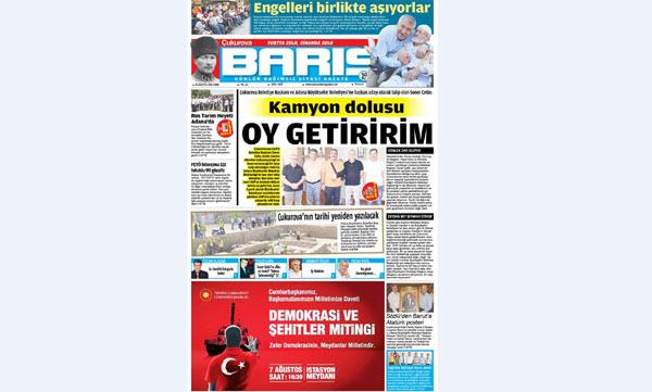 ÇUKUROVA BARIŞ GAZETESİ 05.08.2016 TARİHLİ 1. SAYFA