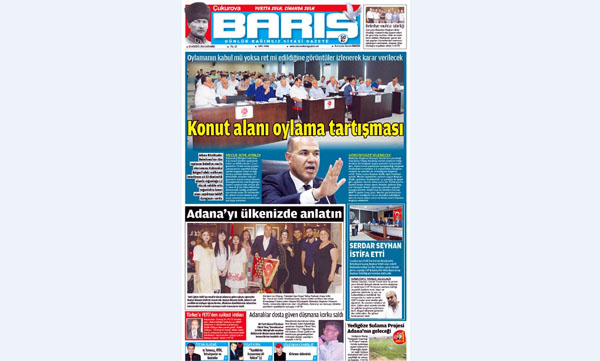 ÇUKUROVA BARIŞ GAZETESİ 10.08.2016 TARİHLİ 1. SAYFA