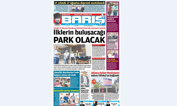 ÇUKUROVA BARIŞ GAZETESİ 16.08.2016 TARİHLİ 1. SAYFA
