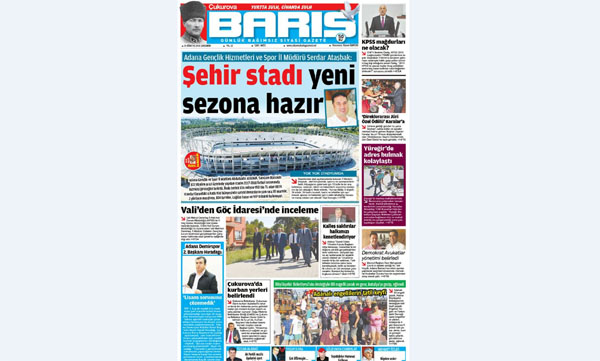 ÇUKUROVA BARIŞ GAZETESİ 24.08.2016 TARİHLİ 1. SAYFA