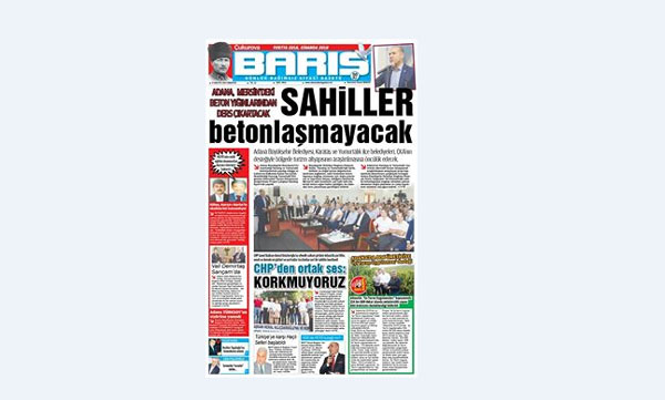ÇUKUROVA BARIŞ GAZETESİ 27.08.2016 TARİHLİ 1. SAYFA