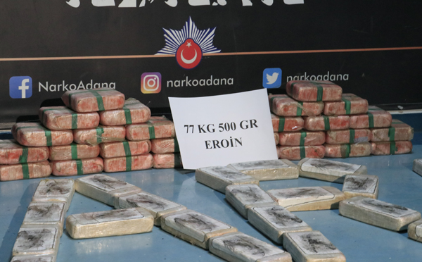 Adana'da 77 kilo 500 gram eroin ele geçirildi