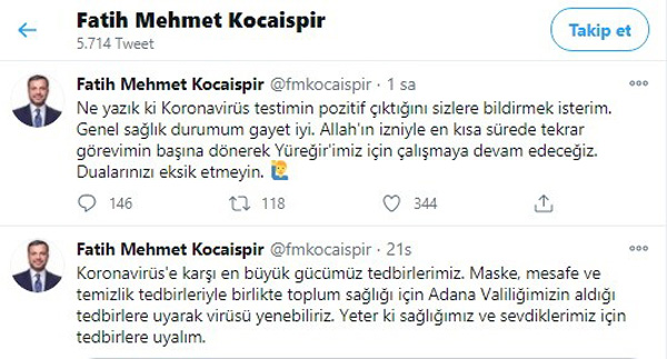 Kocaispir koronaya yakalandı