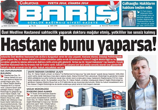 YARGIDAN MEDLİNE HASTANESİNE TOKAT GİBİ YANIT