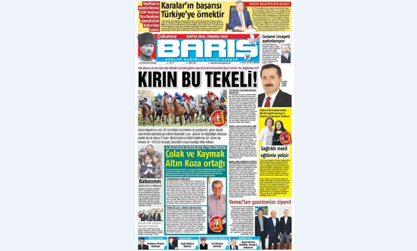 BARIŞ GAZETESİ 14 NİSAN TARİHLİ 1. SAYFA