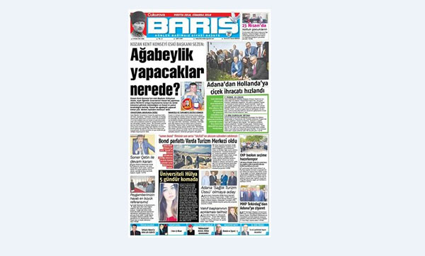 ÇUKUROVA BARIŞ GAZETESİ 22.04.2016 TARİHLİ 1. SAYFA