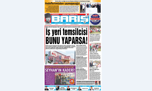 ÇUKUROVA BARIŞ GAZETESİ 25.04.2015 TARİHLİ 1. SAYFA