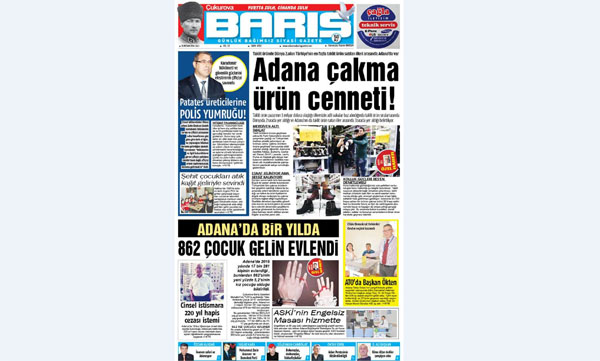 ÇUKUROVA BARIŞ GAZETESİ 26.04.2016 1. SAYFA