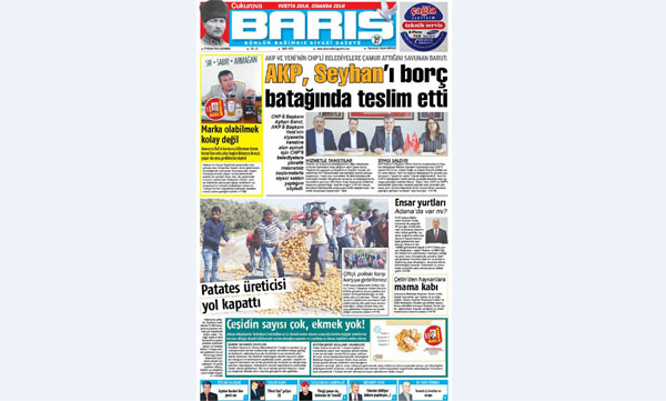 ÇUKUROVA BARIŞ GAZETESİ 27.04.2016 TARİHİ 1. SAYFA