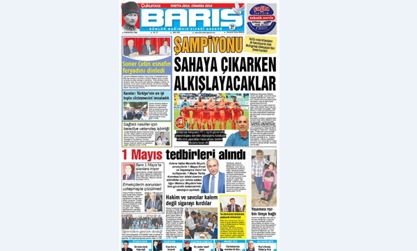 ÇUKUROVA BARIŞ GAZETESİ 29.04.2016 1. SAYFA