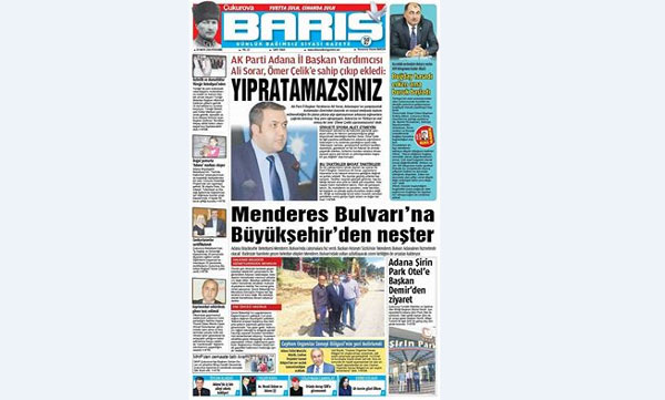 ÇUKUROVA BARIŞ GAZETESİ 05.05.2016 TARİHLİ 1. SAYFA