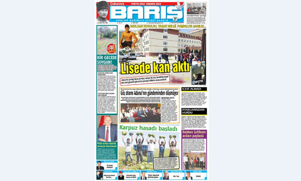 ÇUKUROVA BARIŞ GAZETESİ 06.05.2016 TARİHLİ 1. SAYFA