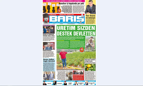 ÇUKUROVA BARIŞ GAZETESİ 09.05. TARİHLİ 1. SAYFA