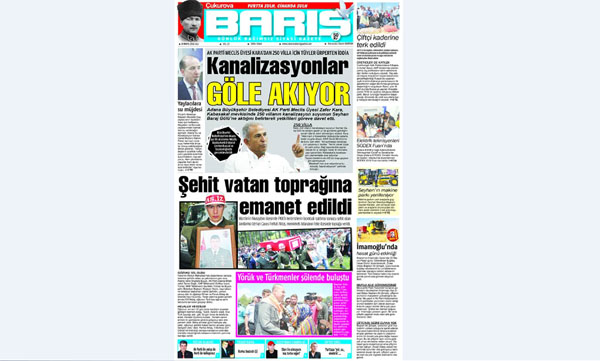 ÇUKUROVA BARIŞ GAZETESİ 10.05.2016 TARİHLİ 1. SAYFA