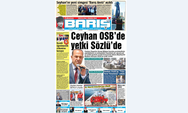 ÇUKUROVA BARIŞ GAZETESİ 11.05.2016 TARİHLİ 1. SAYFA