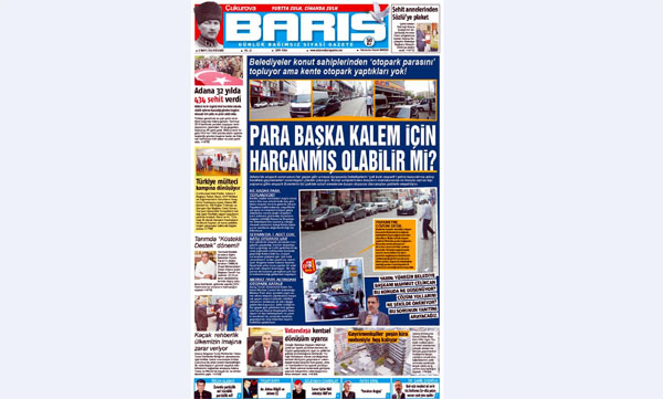 ÇUKUROVA BARIŞ GAZETESİ 12.05.2016 TARİHLİ 1. SAYFA