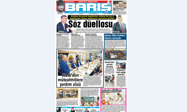 ÇUKUROVA BARIŞ GAZETESİ 17.05.2016 1. SAYFA