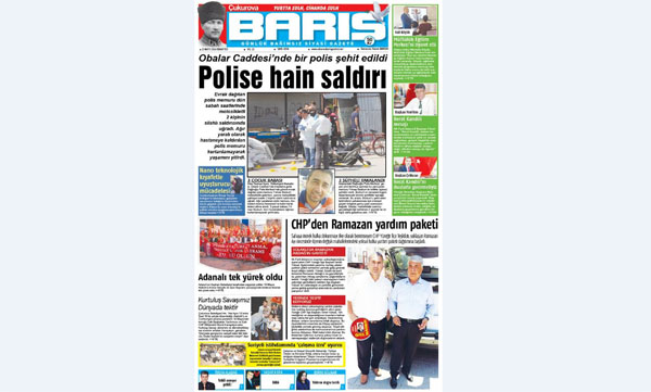 ÇUKUROVA BARIŞ GAZETESİ 21.05.2016 1. SAYFA