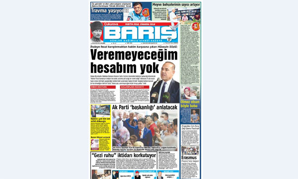 ÇUKUROVA BARIŞ GAZETESİ 01.06.2016 TARİHLİ 1. SAYFA