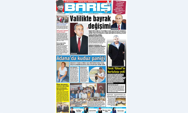 ÇUKUROVA BARIŞ GAZETESİ 02.06 2016 TARİHLİ 1. SAYFA