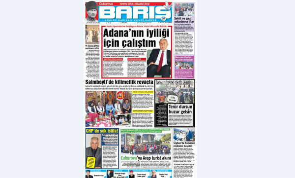 Ç.BARIŞ GAZETESİ 08.06.2016 TARİHLİ 1. SAYFA