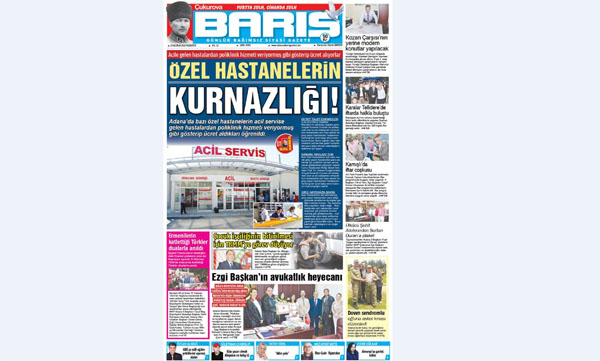 Ç. BARIŞ GAZETESİ 13.06.2016 TARİHLİ 1. SAYFA