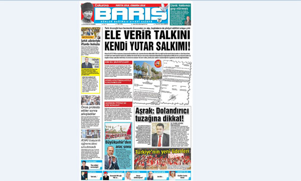 Ç. BARIŞ GAZETESİ 16.06.2016 TARİHLİ 1. SAYFA