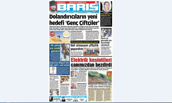 Ç. BARIŞ GAZETESİ 23.06.2016 TARİHLİ 1. SAYFA
